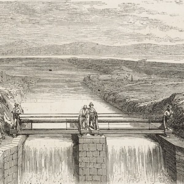 Prosciugamento del lago Fucino, disegno del canale di scolo provvisorio pubblicato in Francia nel 1863