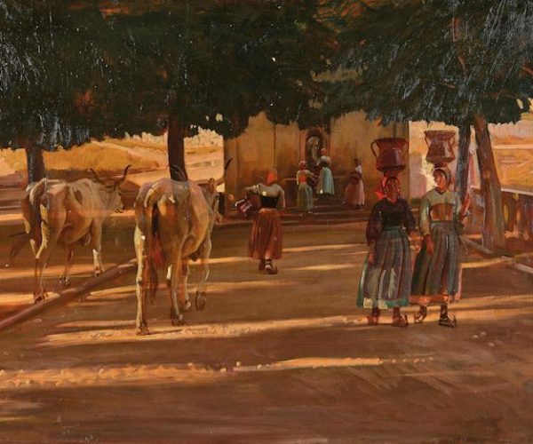 Bellissime donne con la conca in un dipinto del 1930 realizzato a Civita d'Antino dal pittore danese Knud Sinding